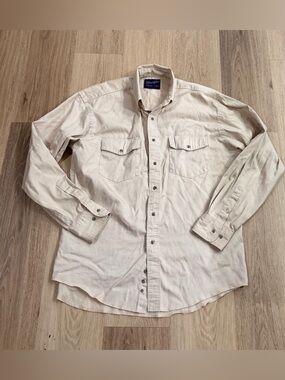 Wrangler Men’s Cream Long-Sleeve Button-Down WorkShirt size X-Long Tails 16.5-36